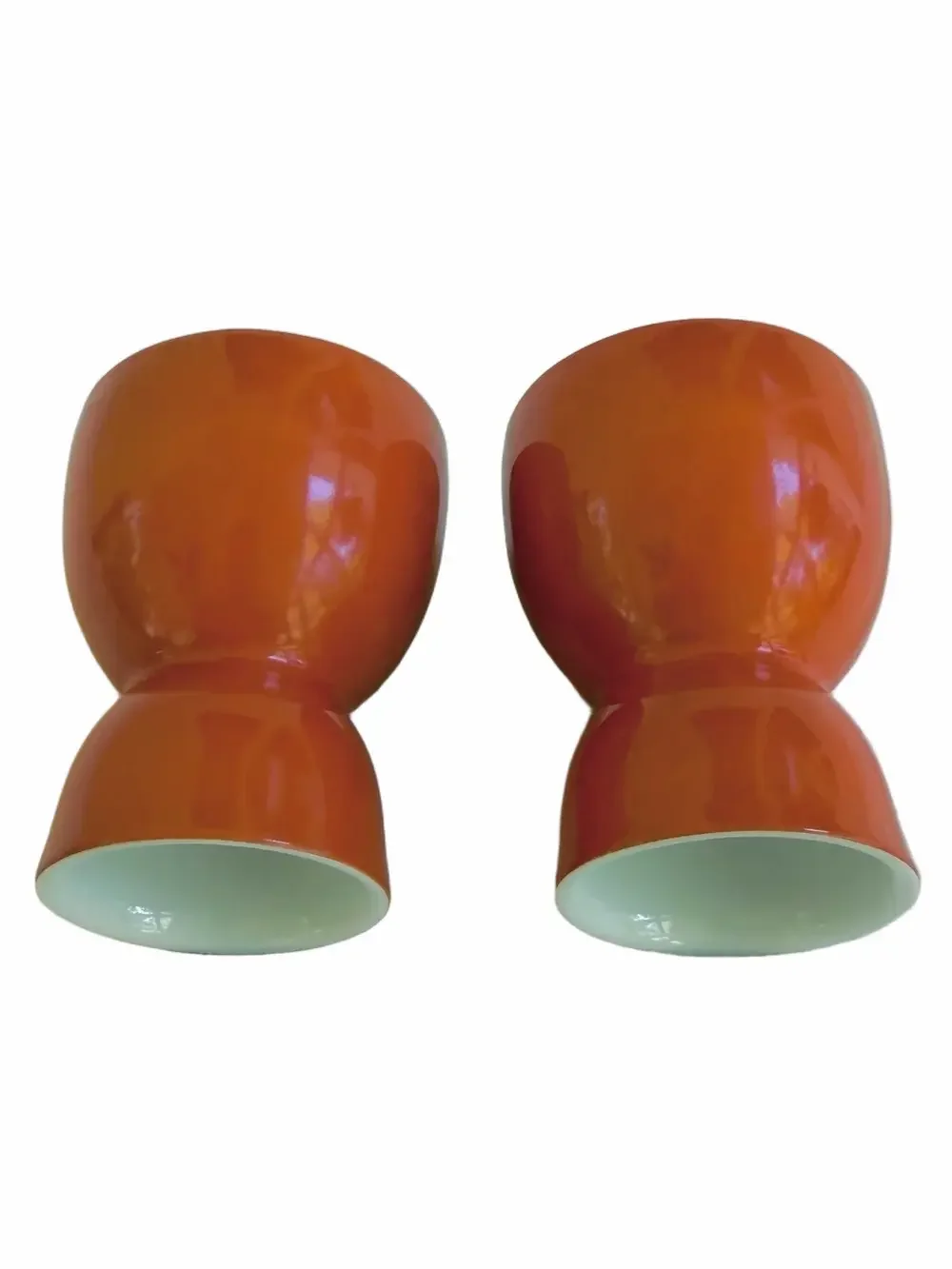 Vintage MCM Knobler Set 2 Orange Egg Cups Porcelain